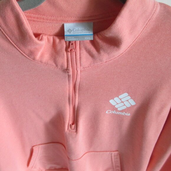 Columbia Size XXL Pullover Sweatshirt Peach Cropped Kangaroo Pocket 3/4 Zip - Picture 2 of 3